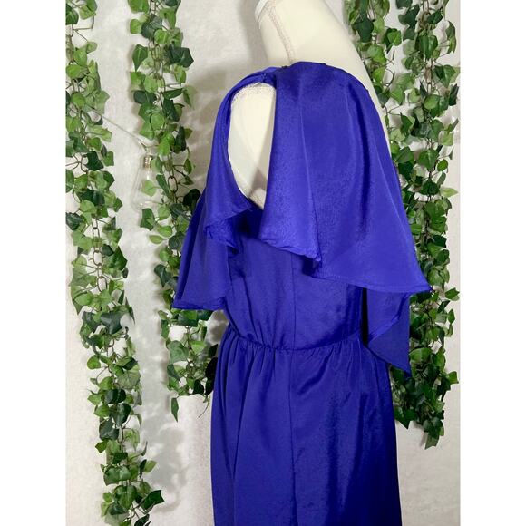 Vintage Hello Miss Royal Blue Asymmetrical One Sleeve Ruffle Mini Dress Small - Picture 5 of 8